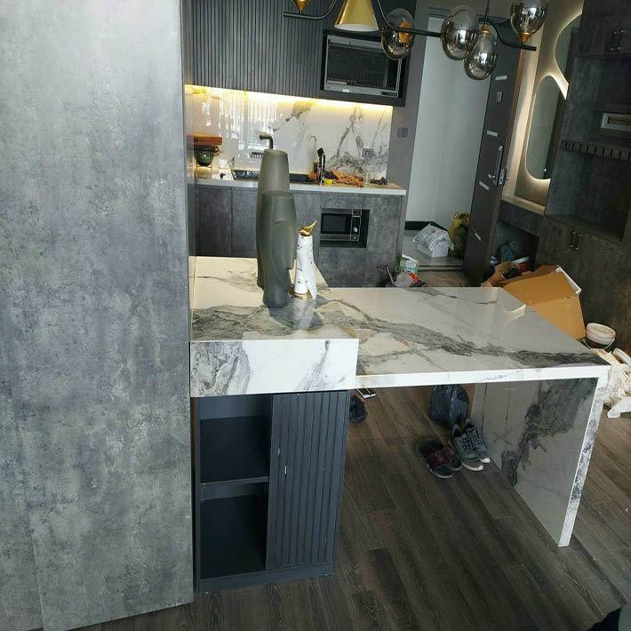 Ốp đá hoa cương rẻ bếp màu trắng